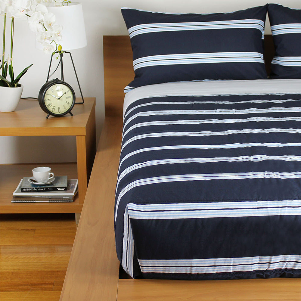 Jason Commercial Double Bed Hudson Stripe Quilt Cover Set 180x210cm Navy/Blue