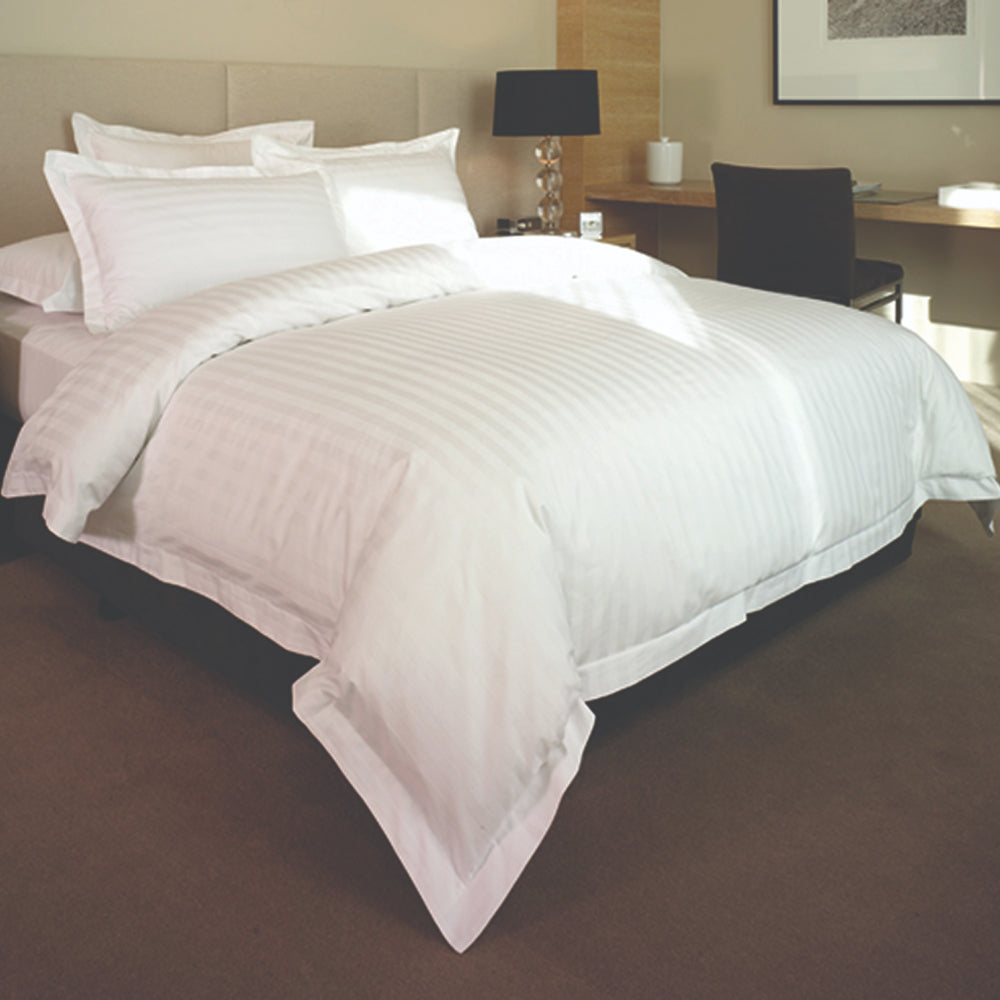 Jason Commercial Single Bed Easy Care Satin Stripe Quilt Cover Set 140x210cm WHT
