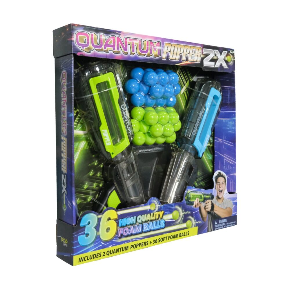 Pop Bro Quantum Popper Pack w/ 2 Poppers & 36 Balls Green/Blue 3y+ (2 Pieces) — image 3