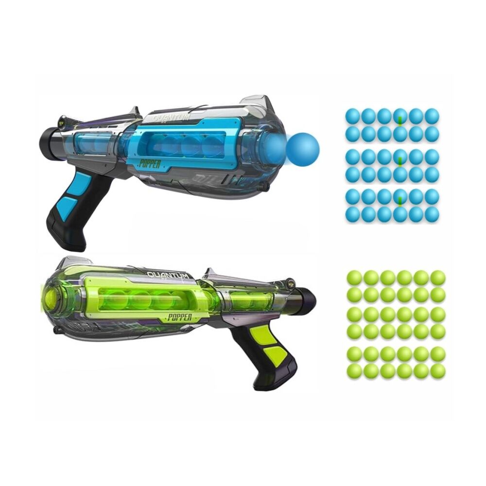 Pop Bro Quantum Popper Pack w/ 2 Poppers & 36 Balls Green/Blue 3y+ (2 Pieces)
