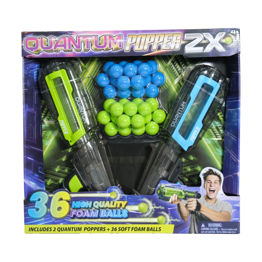 Pop Bro Quantum Popper Pack w/ 2 Poppers & 36 Balls Green/Blue 3y+ (2 Pieces) — image 2