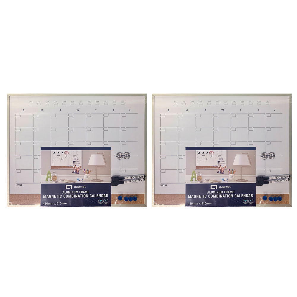 Quartet Magnetic Combination Monthly Calendar Board Office/School w/Markers (2 Pack)