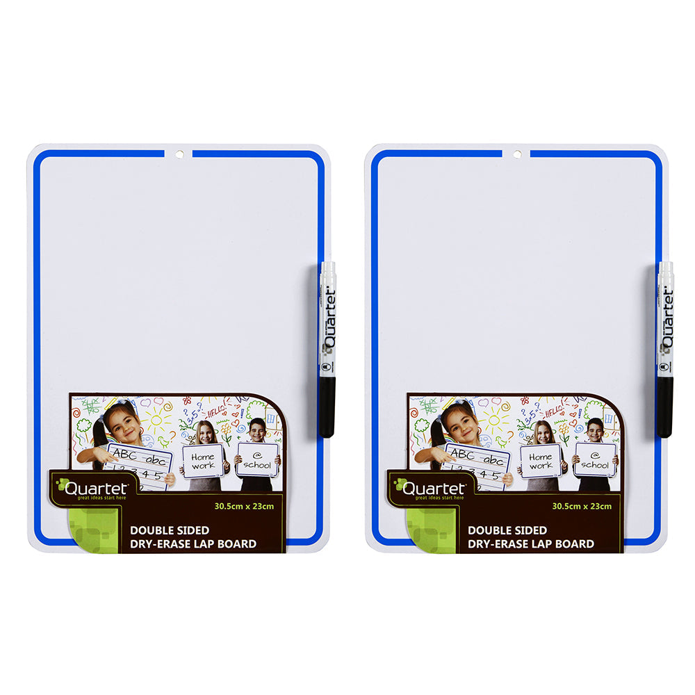 Quartet 2-Sided Non-Magnetic 23x30.5cm Writing Lap Board w/ Marker - White (2 Pack)