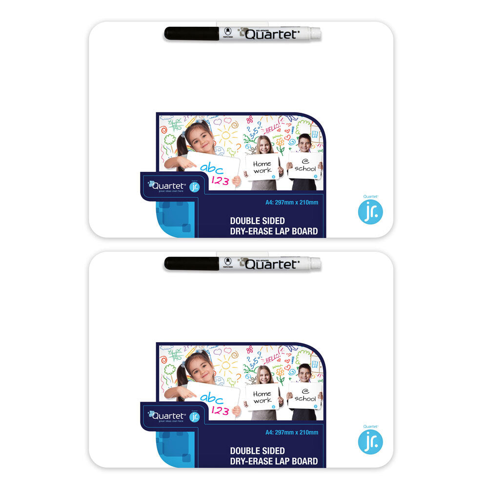Quartet Double Sided A4 Lap Board Blank Whiteboard School/Home w/ Marker WHT (2 Pack)