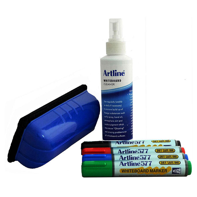 Artline 577 4xMarkers Eraser Cleaner Spray Home/Office Whiteboard Starter Kit — image 2