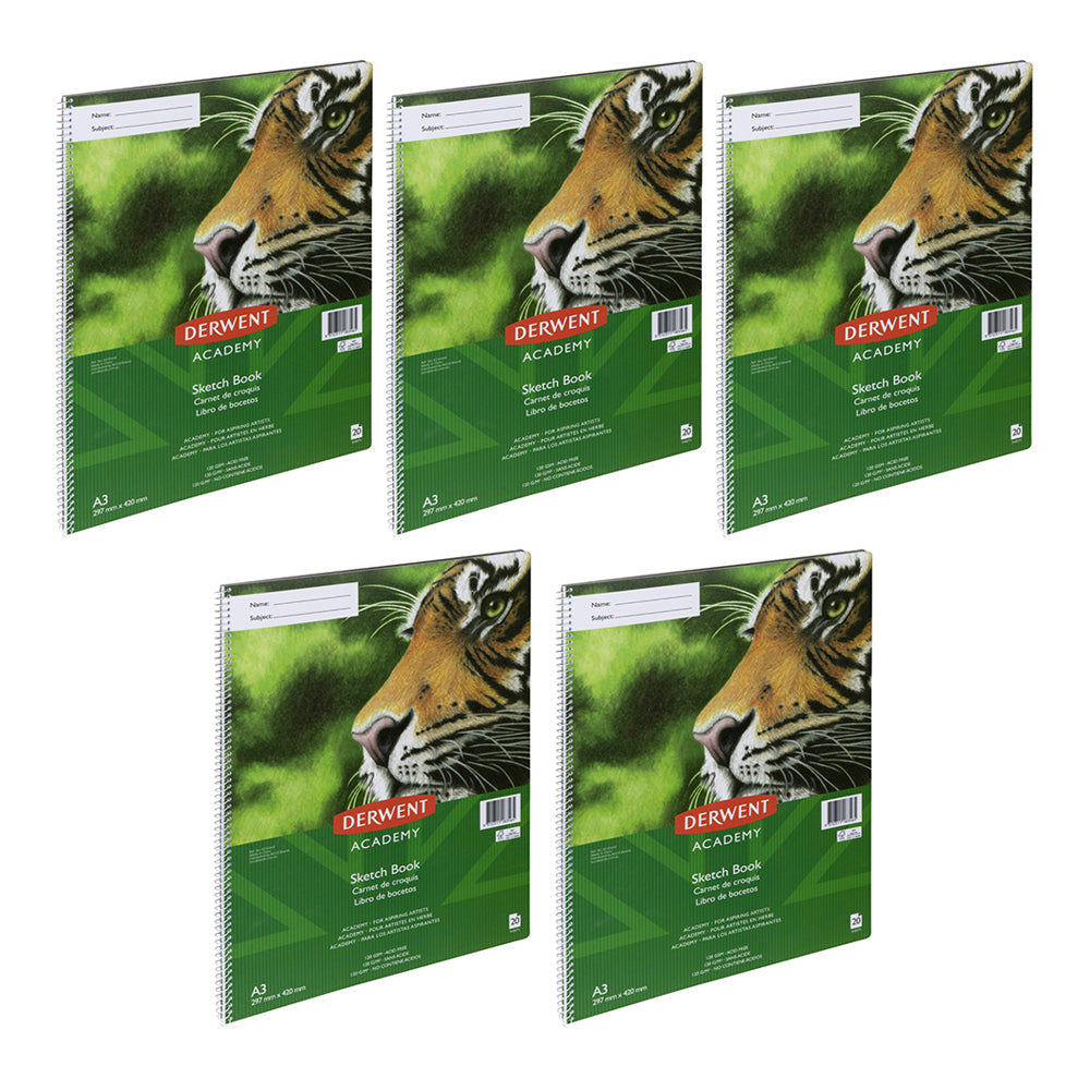 Derwent Academy Art/Craft PP Cover Sketch Book A3 Portrait 20 Sheet 110Gsm (5 Pack)
