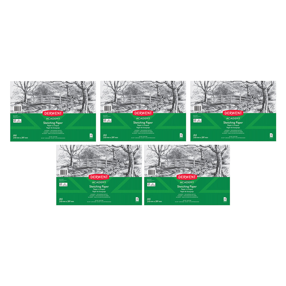 Derwent Academy Art/Craft Sketching Paper Pad A4 Landscape 30 Sheet 100Gsm (5 Pack)