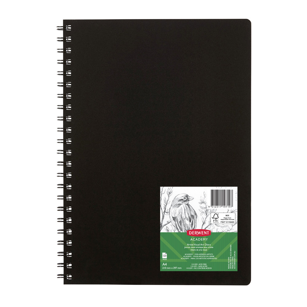 Derwent Academy Art/Craft PP Cover Visual Art Diary A4 Portrait 120pg Black (2 Pack)