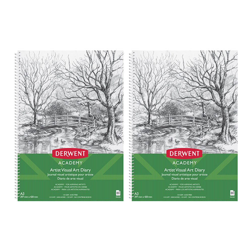 Derwent Academy Art Visual Art Diary A3 Portrait Orientation 80pg 350Gsm (2 Pack)