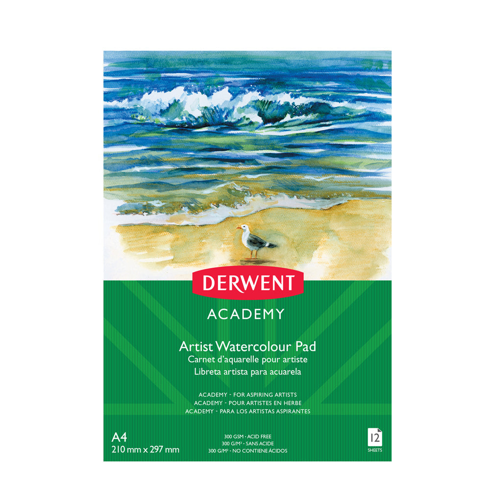 Derwent Academy Art/Craft Watercolour Paper Pad A4 Portrait 12 Sheet 300Gsm (5 Pack)
