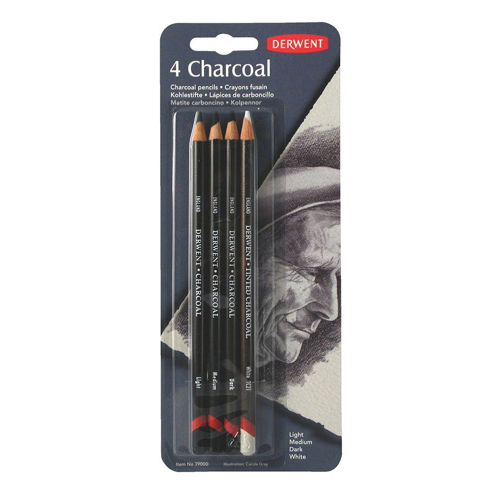 Derwent Art/Craft Charcoal Sketching Pencil White/Light/Medium/Dark Set (4 Pieces)