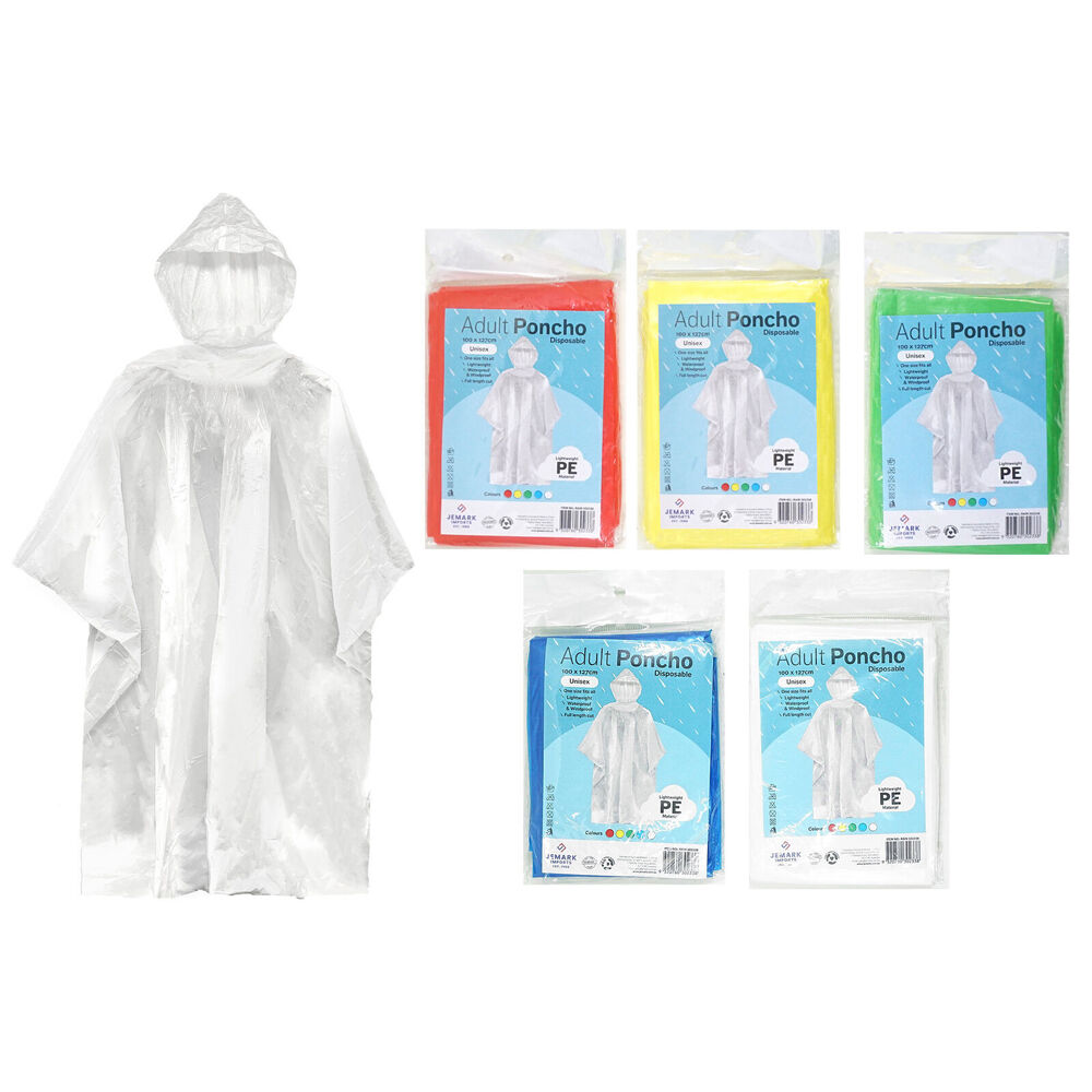 Jemark 100x127cm Adult Disposable Waterproof Poncho Rain Cover Assorted — image 2