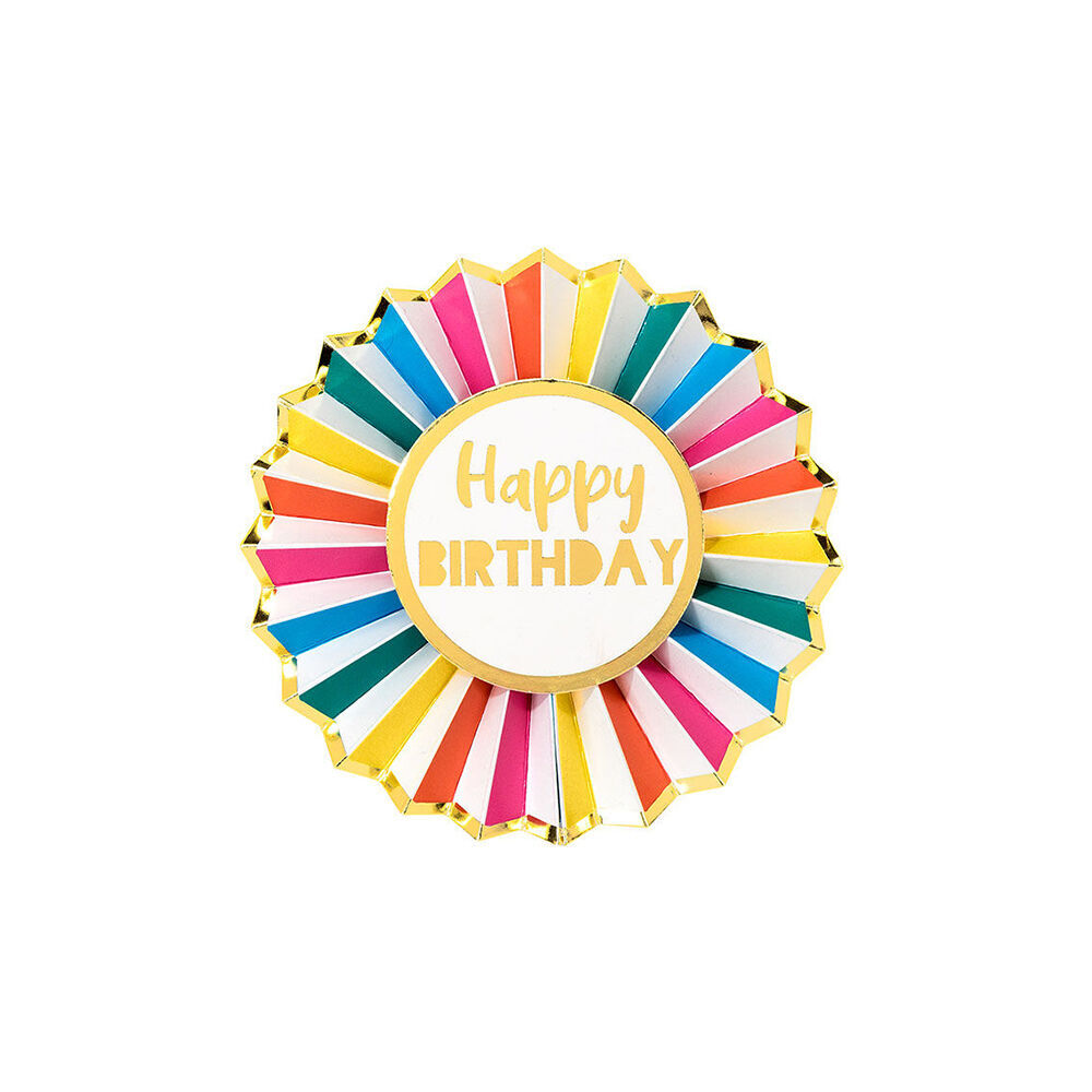 Talking Tables Happy Birthday Badge Rainbow Paper w/ Gold Foil Detail Decor (4 Pack) — image 2