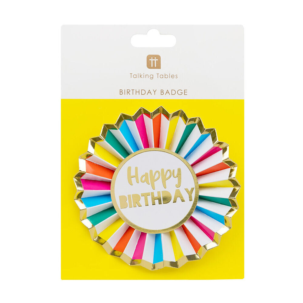 Talking Tables Happy Birthday Badge Rainbow Paper w/ Gold Foil Detail Decor (4 Pack) — image 3