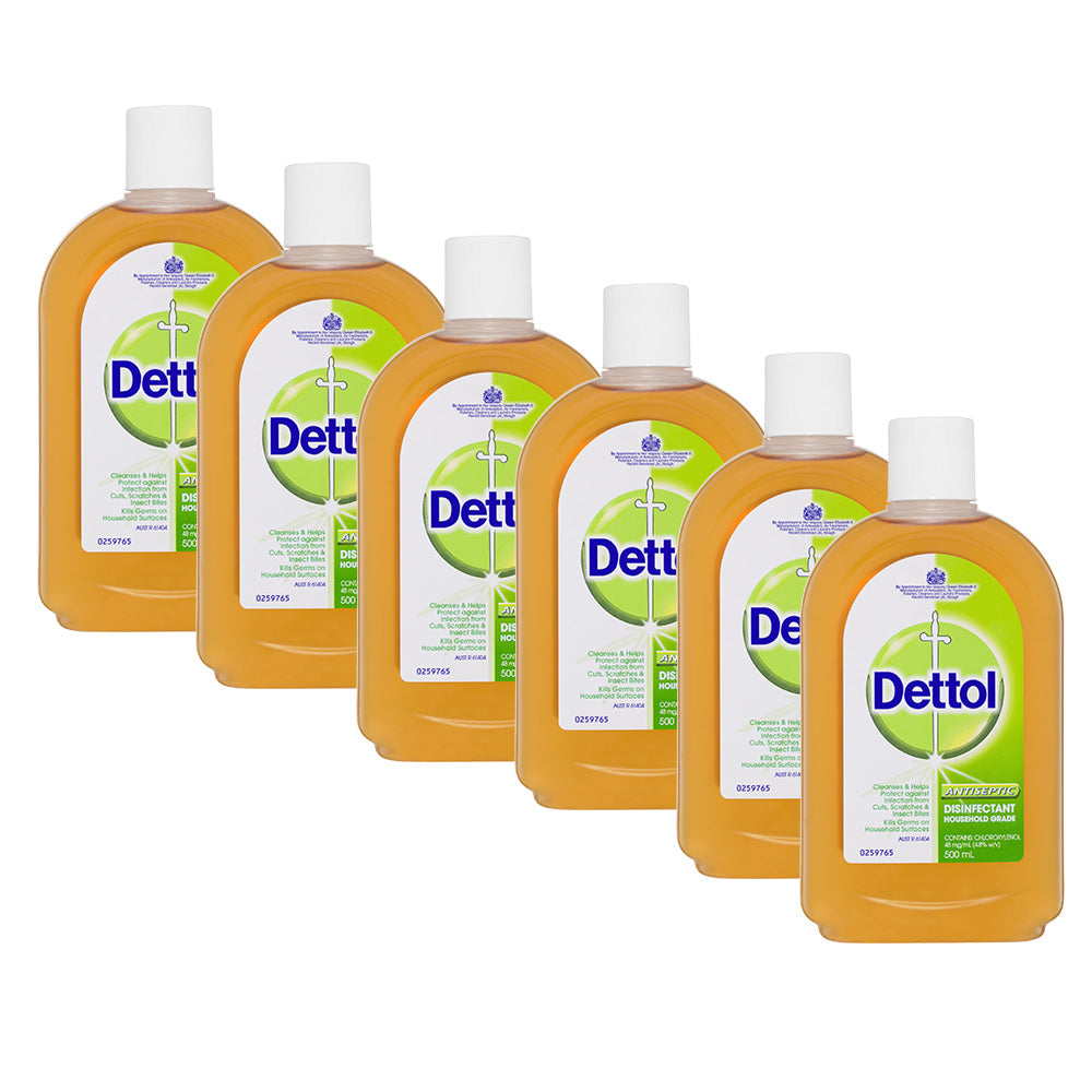 Dettol 500ml Antiseptic Surface/Cuts/Scratches Disinfectant Home Sanitiser (6 Pack)