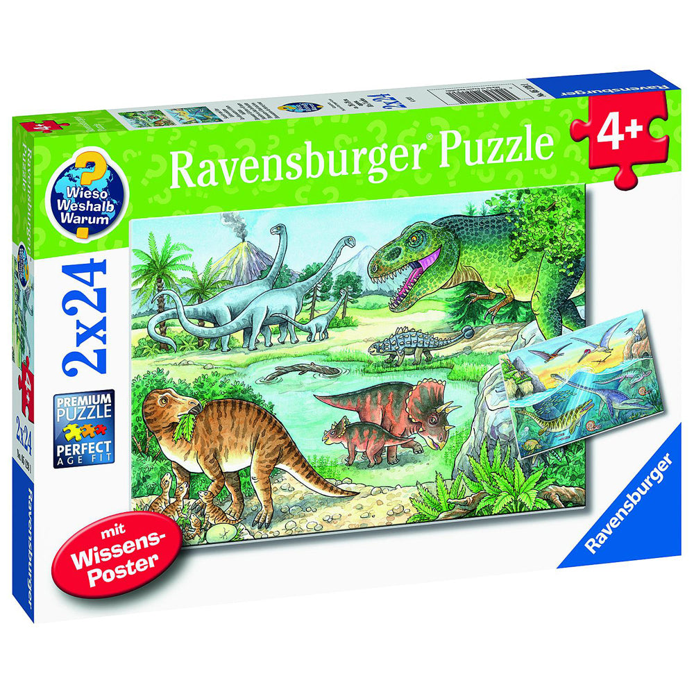Ravensburger 2x24pc Dinosaurs Of Land And Sea Jigsaw Puzzle