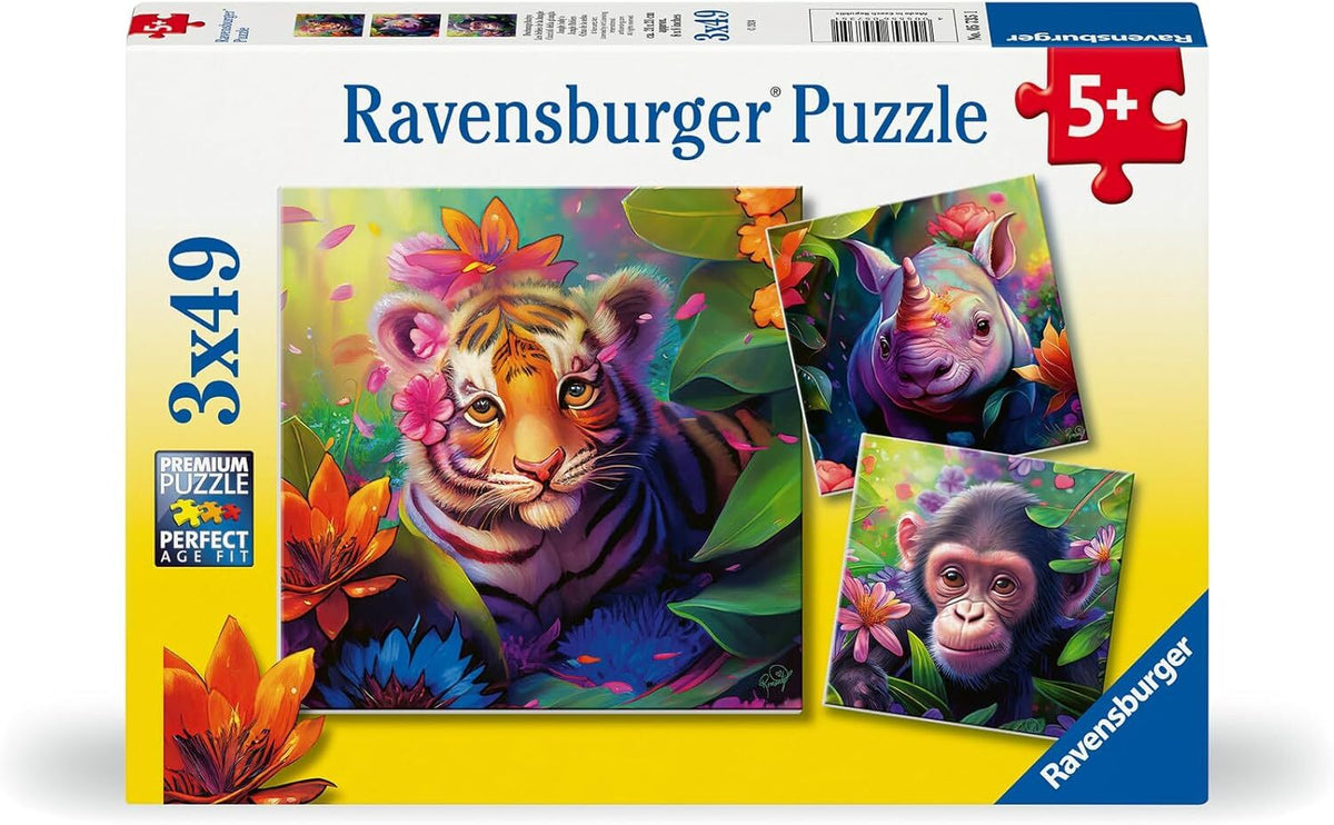 Ravensburger 3x49pc Ravensburger Jungle Babies Kids/Childrens Animal Jigsaw Puzzle Set 5y+