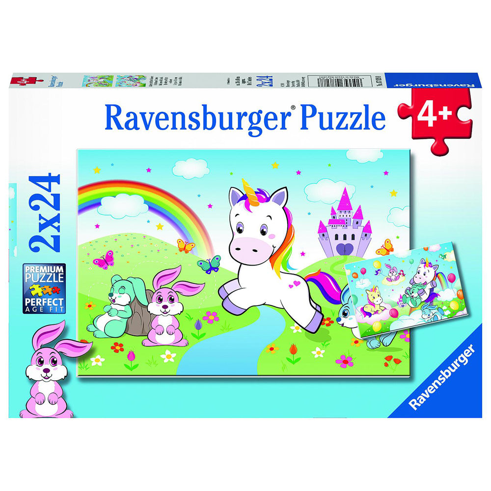 Ravensburger 2x24pc Ravensburger Fairy Tale Unicorn Kids/Childrens Jigsaw Puzzle Set 4y+