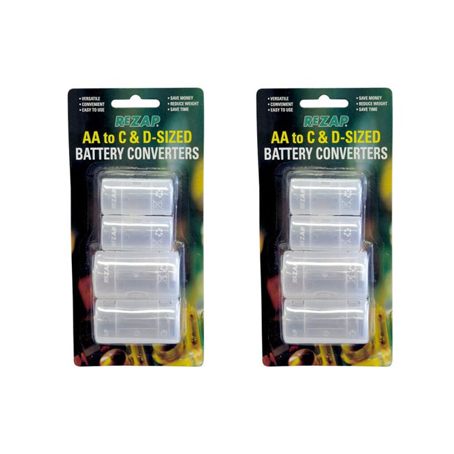 Rezap 4x Rezap AA-C/D Home/Office Battery Holder/Case/Storage Converters Clear (2 Pack)