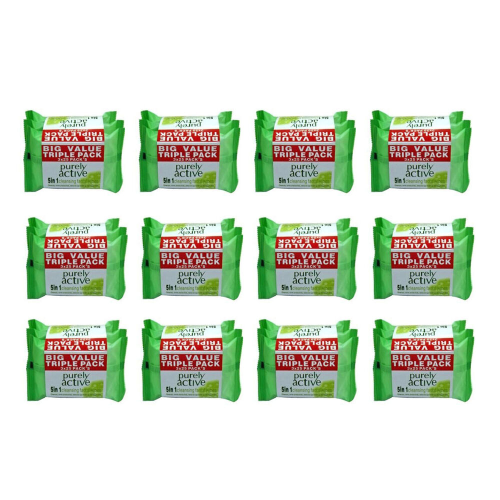 Purely Active 3x 25pc Purely Active Age Supreme Facial Wipes Makeup Remover Wet Tissue (12 Pack)