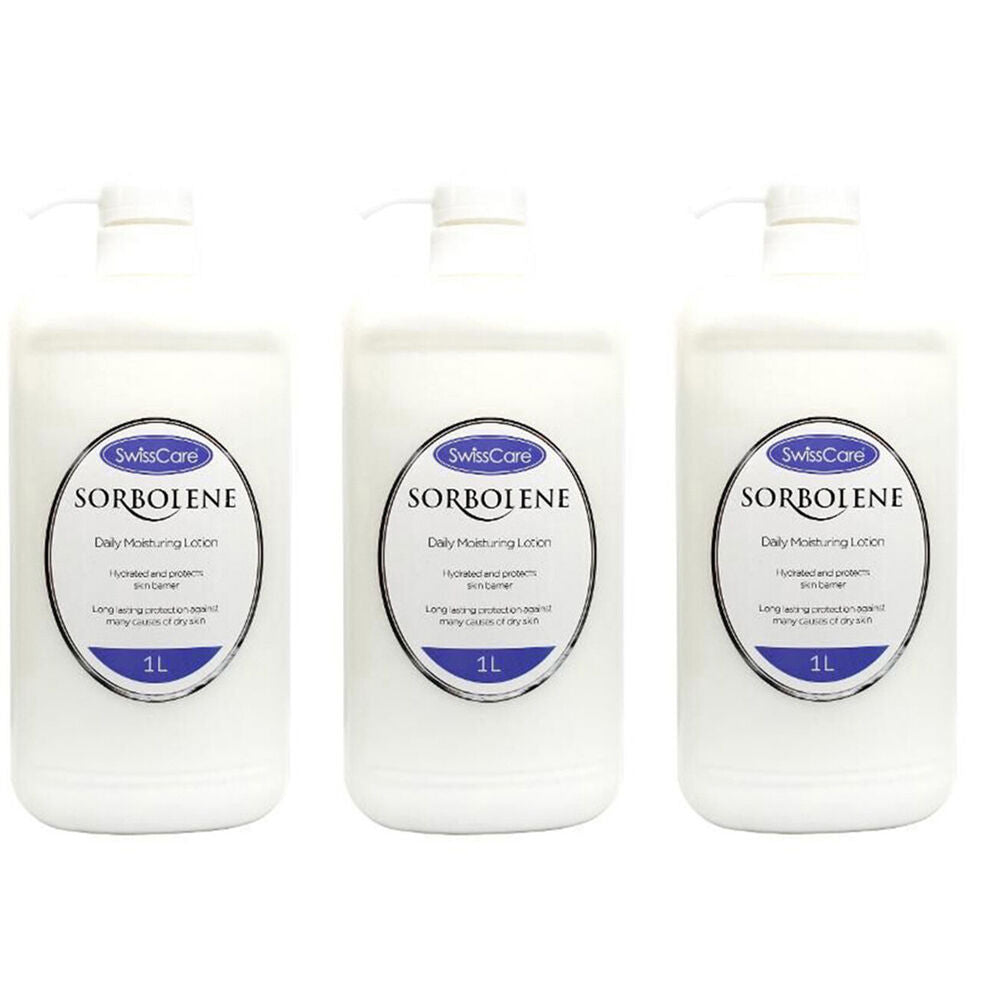 Swisscare Sorbolene Daily Moisturising & Hydrating Lotion For Dry Skin 1L (3 Pack)