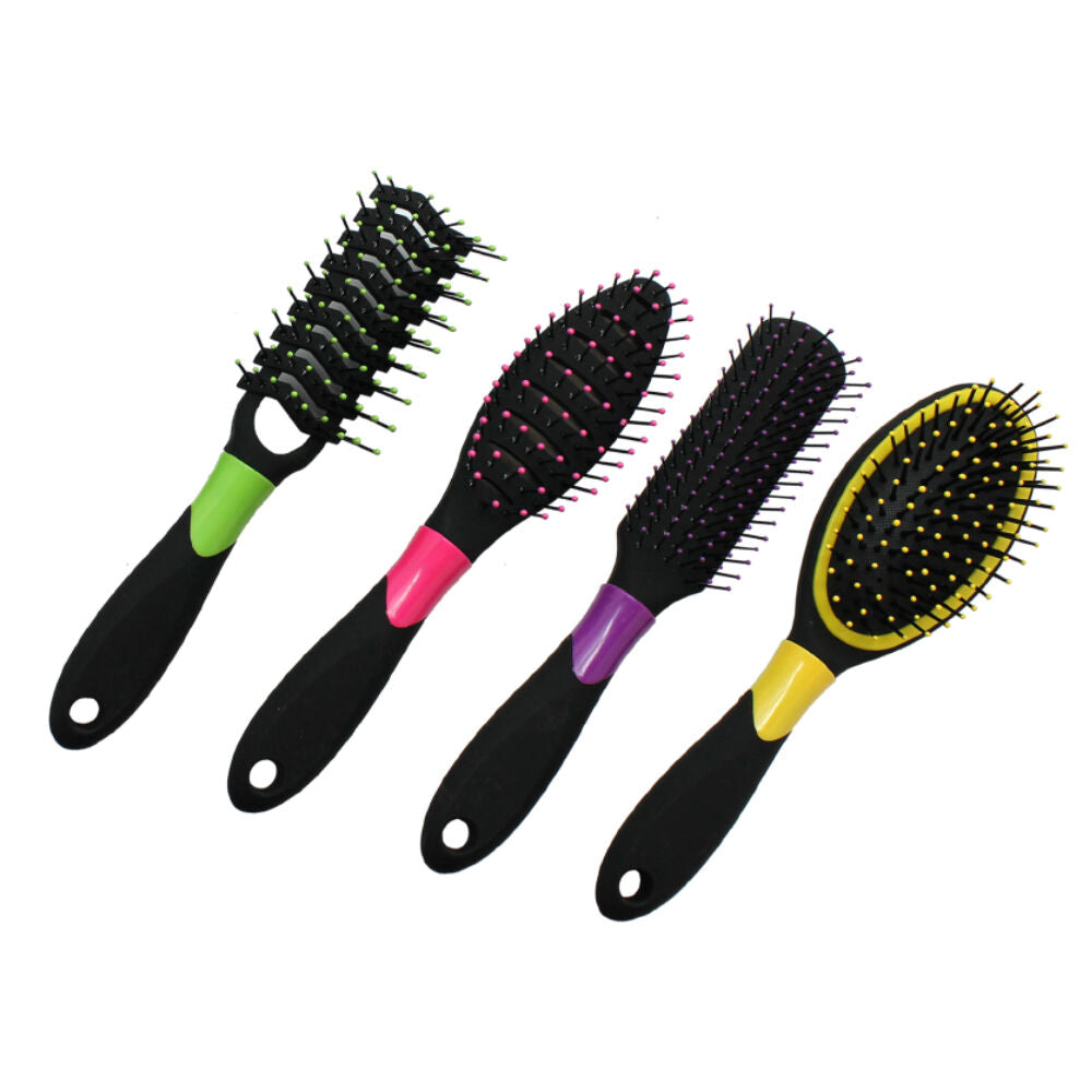 Salon Professional Women's Hair Brush Comb w/ Quality Bristles Assorted (4 Pack)