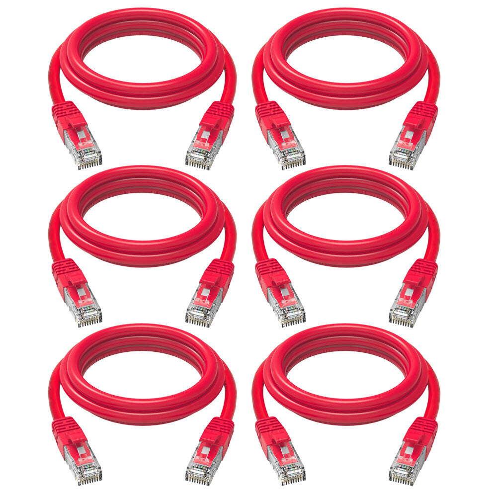 Cruxtec RJ45 Internet LAN 1m CAT6 10GbE Gigabit Speed Ethernet PVC Cable Red (6 Pack)