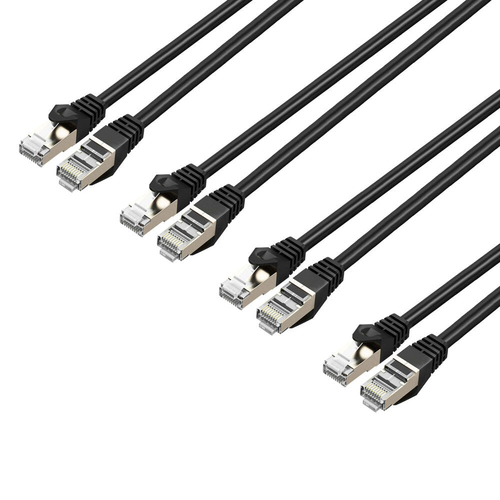 Cruxtec 50cm Cat7 10GbE Sf/ftp Triple Shielding Ethernet Cable - Black (4 Pack)