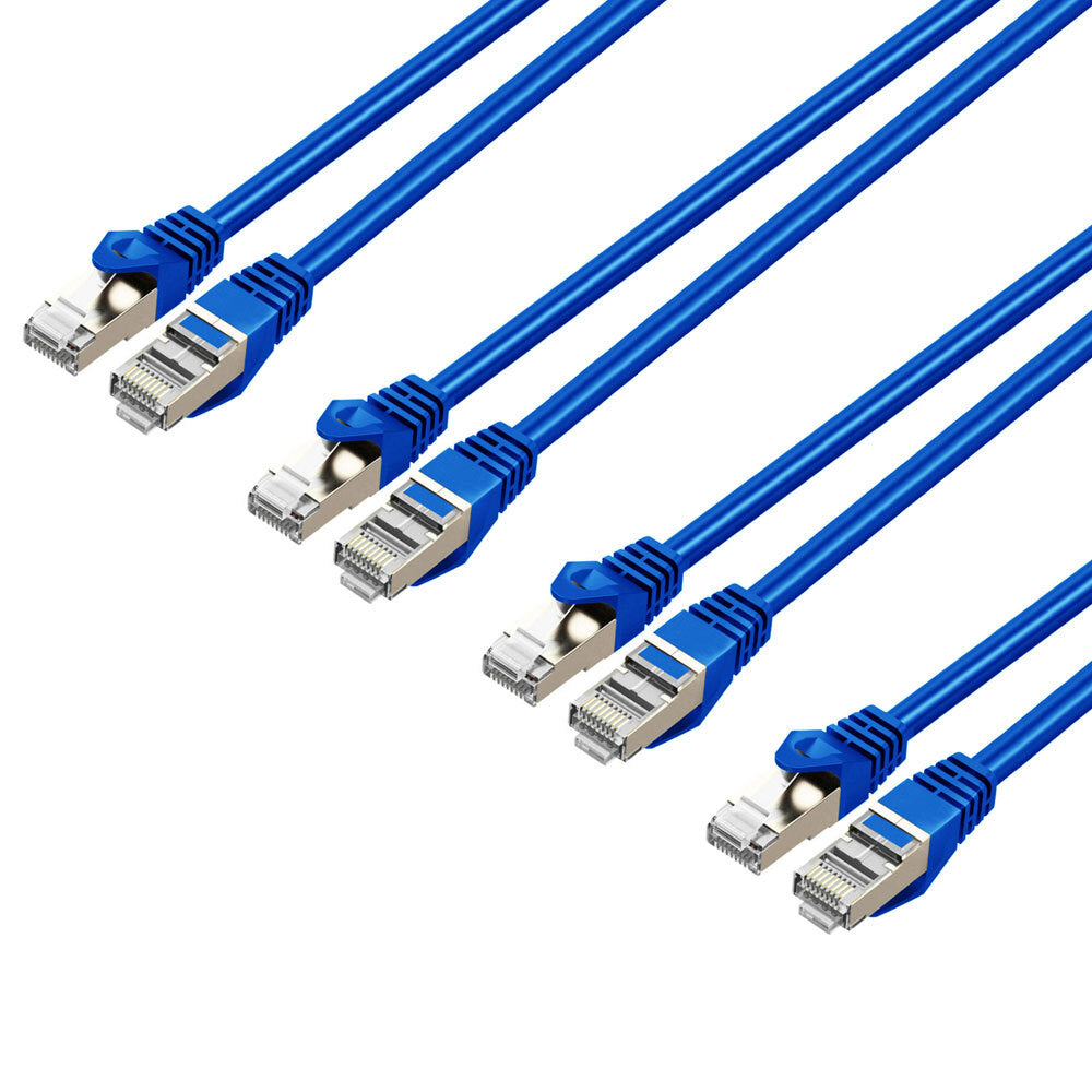 Cruxtec 50cm Cat7 RJ45 10GbE Sf/ftp Triple Shield Ethernet Network Cable Blue (4 Pack)