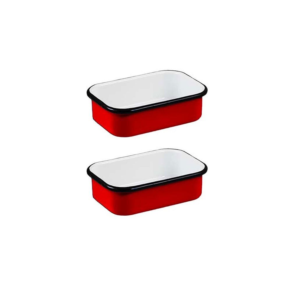 Urban Style Enamelware Multipurpose 14.5cm Rectangle Tray w/ Black Rim Red (2 Pack)