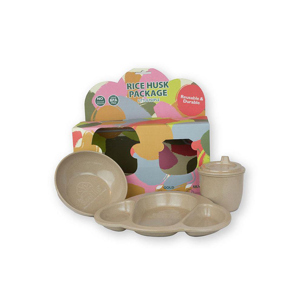 Eco Soulife 3pc EcoSouLife Reusable Rice Husk Baby Bowl/Plate/Cup Set - Beige (2 Pack)