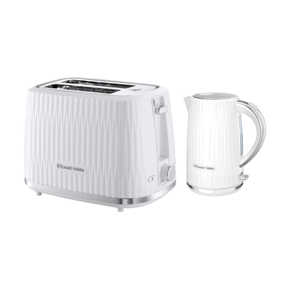 Russell Hobbs Eden Kettle 1.7L Chrome/White & 2 Slice Bread Toaster White