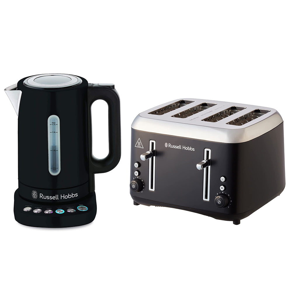 Russell Hobbs Addison Digital Kettle & 4 Slice Toaster Set Stainless Steel Matte Black