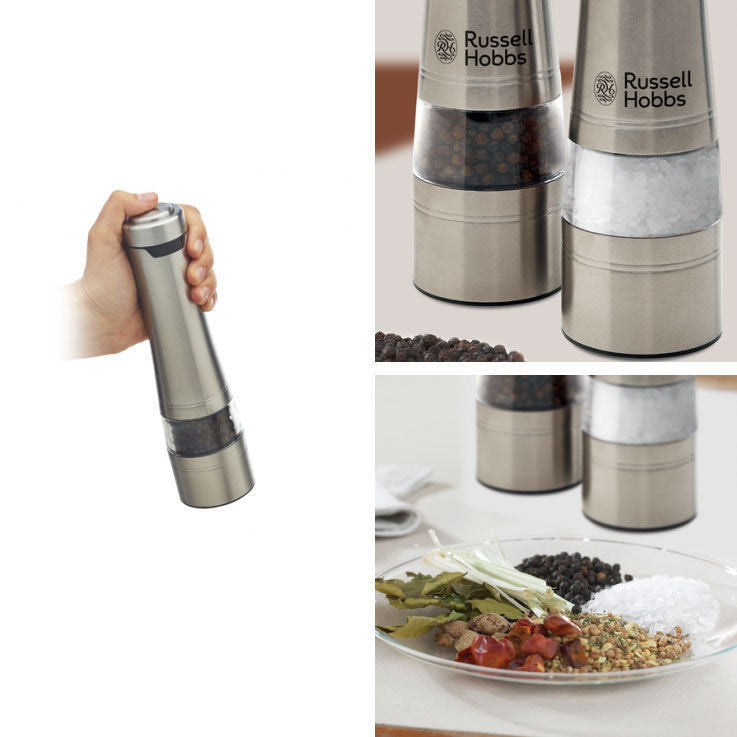 Russell Hobbs Silver Electric Salt/Pepper Mill Set/Grinder/Grinding/Fine/Coarse — image 2