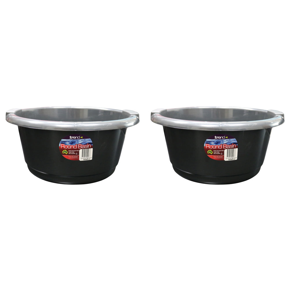 Homeleisure Trend 20L Plastic Basin Round Kitchen/Laundry Catch Tray Charcoal (2 Pack)
