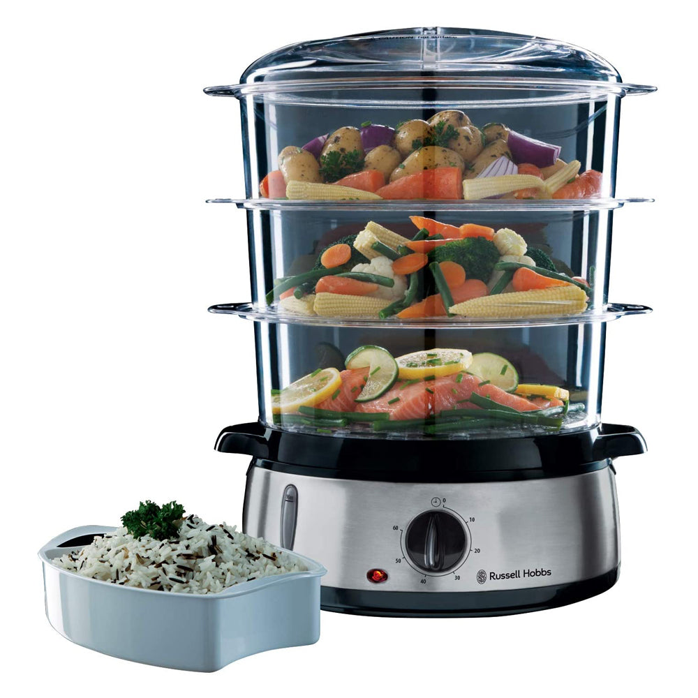 Russell Hobbs RHSTM3 Electric Cook@Home 9L Food Steamer SS 3-Tier Basket Cooker — image 2