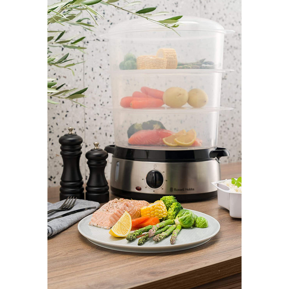 Russell Hobbs RHSTM3 Electric Cook@Home 9L Food Steamer SS 3-Tier Basket Cooker — image 3