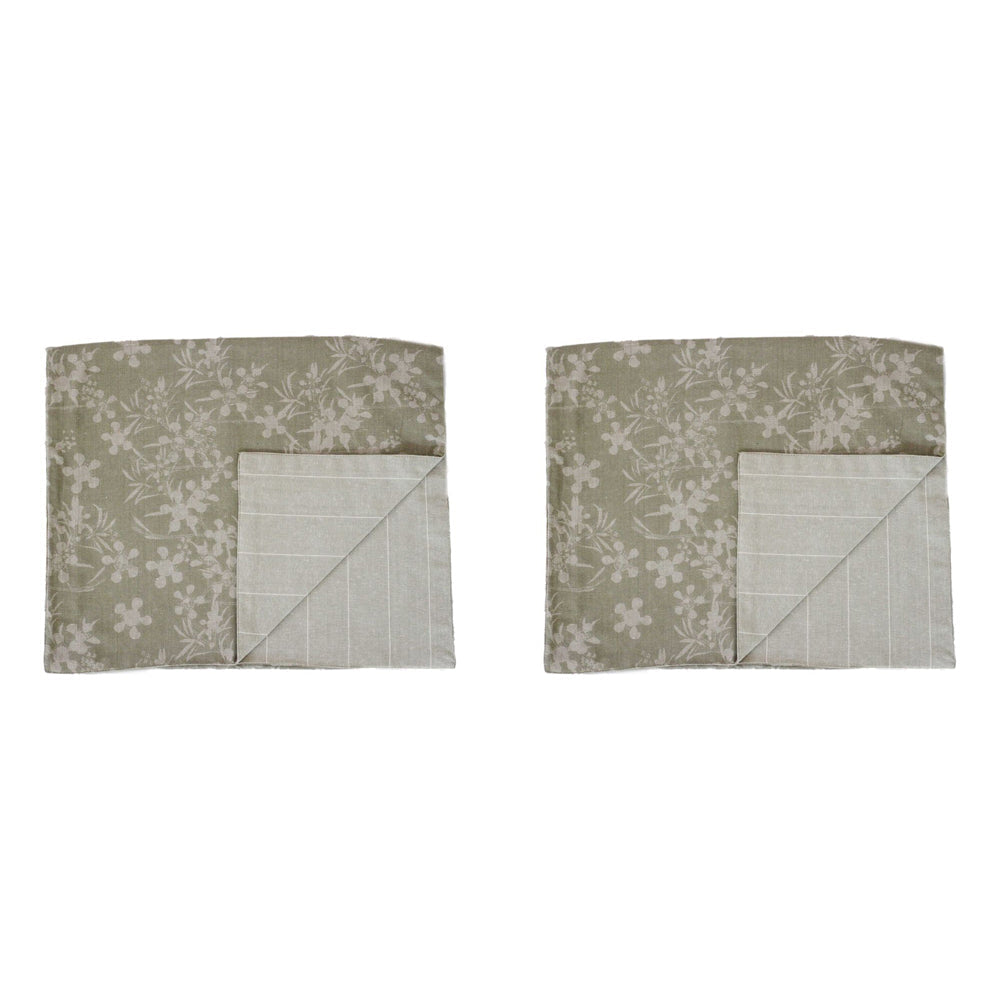 Belle Myrtle Chambray Table Runner 150x45cm Rectangle Kitchen/Dining Sage (2 Pack)