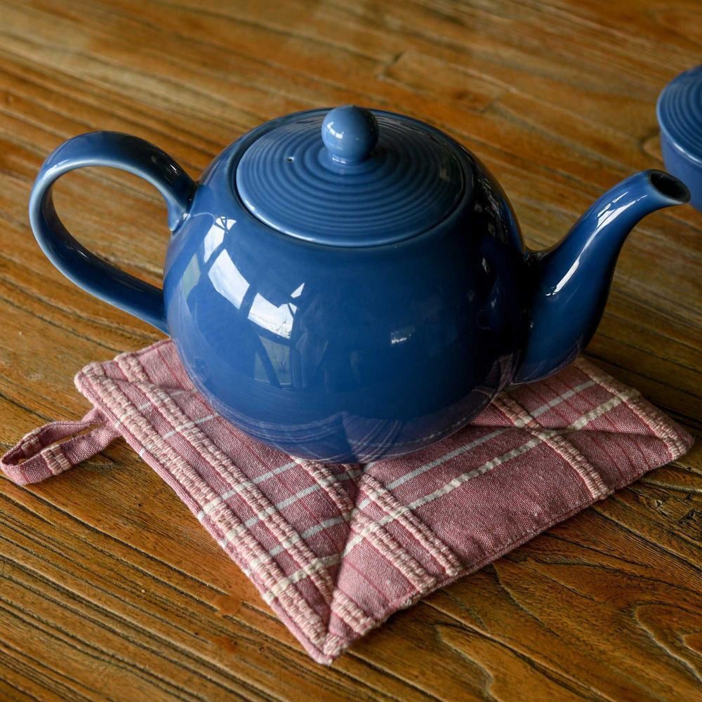 Belle Textured Check Kitchen Cotton Pot/Pan Holder/Trivet Mat 20x20cm Square Fig — image 2