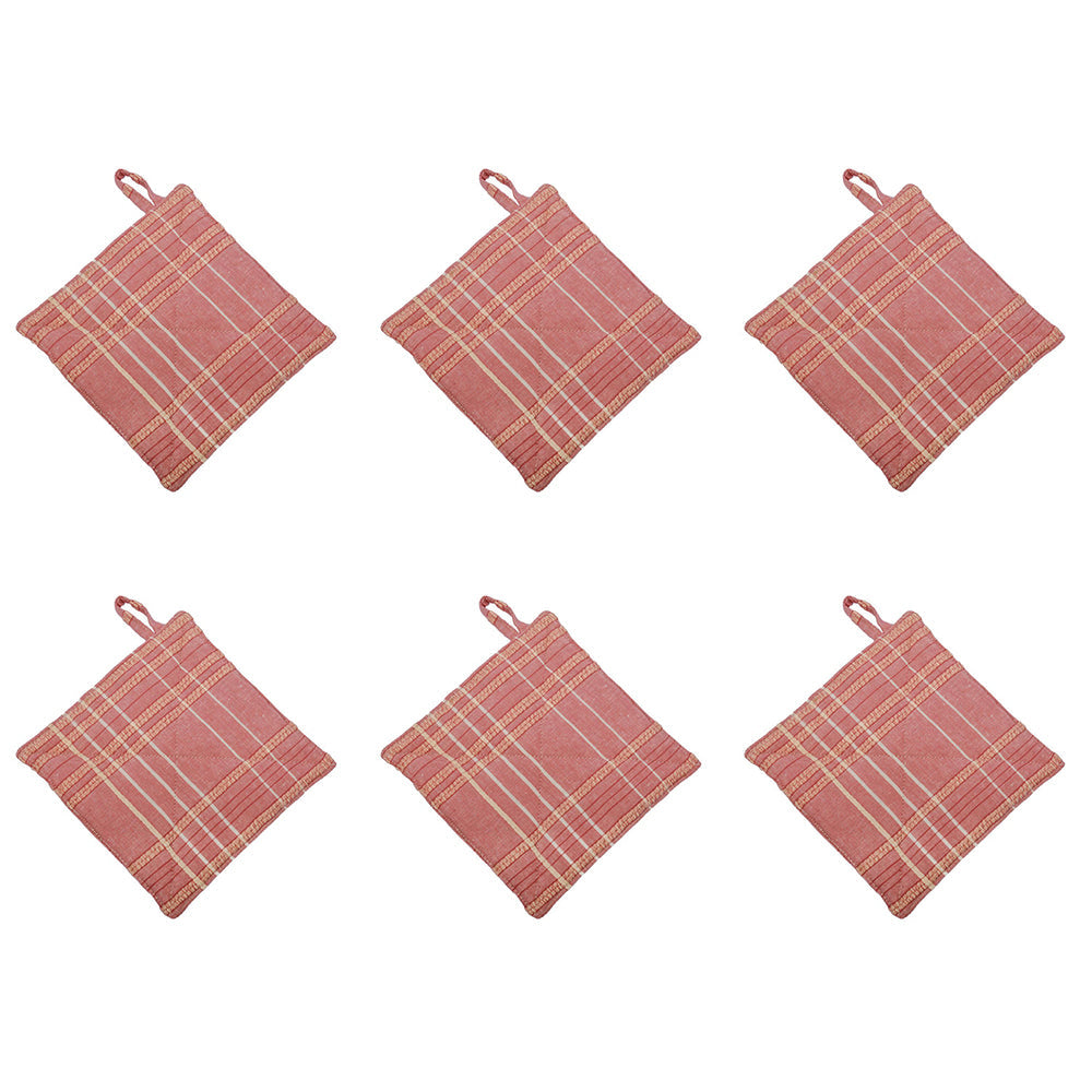 Belle Textured Check Kitchen Cotton Pot/Pan Holder/Trivet Mat 20cm Square Fig (6 Pack)
