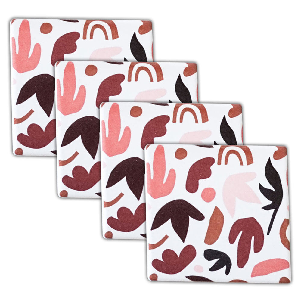 Rayell 10cm Ceramic Square Coasters Blush Leaves Home Decor Drink f/ Cup/Mug (4 Pieces)