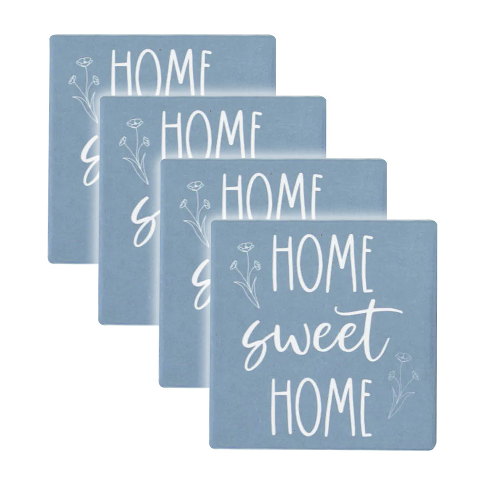 Rayell Ceramic Printed Coaster Home Sweet Home Drink Glass Holder Set (4 Pieces) — Slate