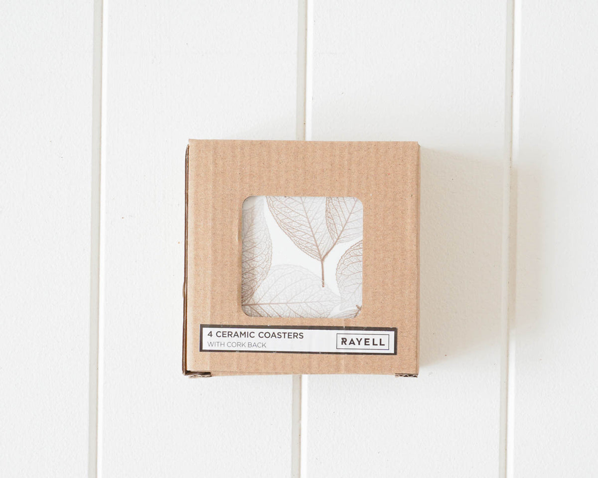 Rayell Ceramic Printed Coaster Leaf Stencil Drink Glass Holder Set (4 Pieces) — image 3