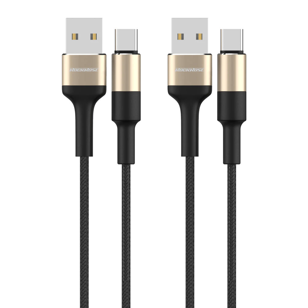 Rockrose Acacia AC 1m 2.4A Nylon Braided USB-A to USB-C Charging/Sync Cable (2 Pack)