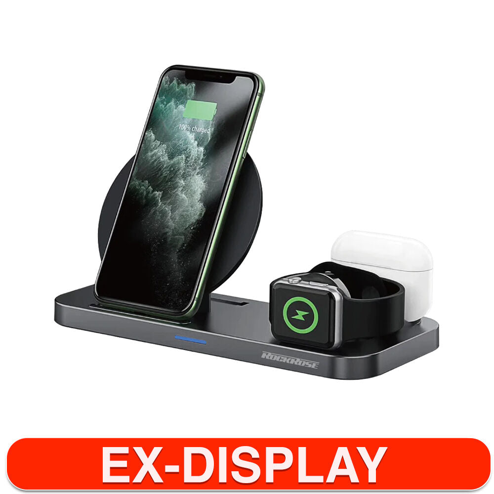 Rockrose Black 15W Airwave Max 3 in 1 Wireless Charging Phone/Watch Stand