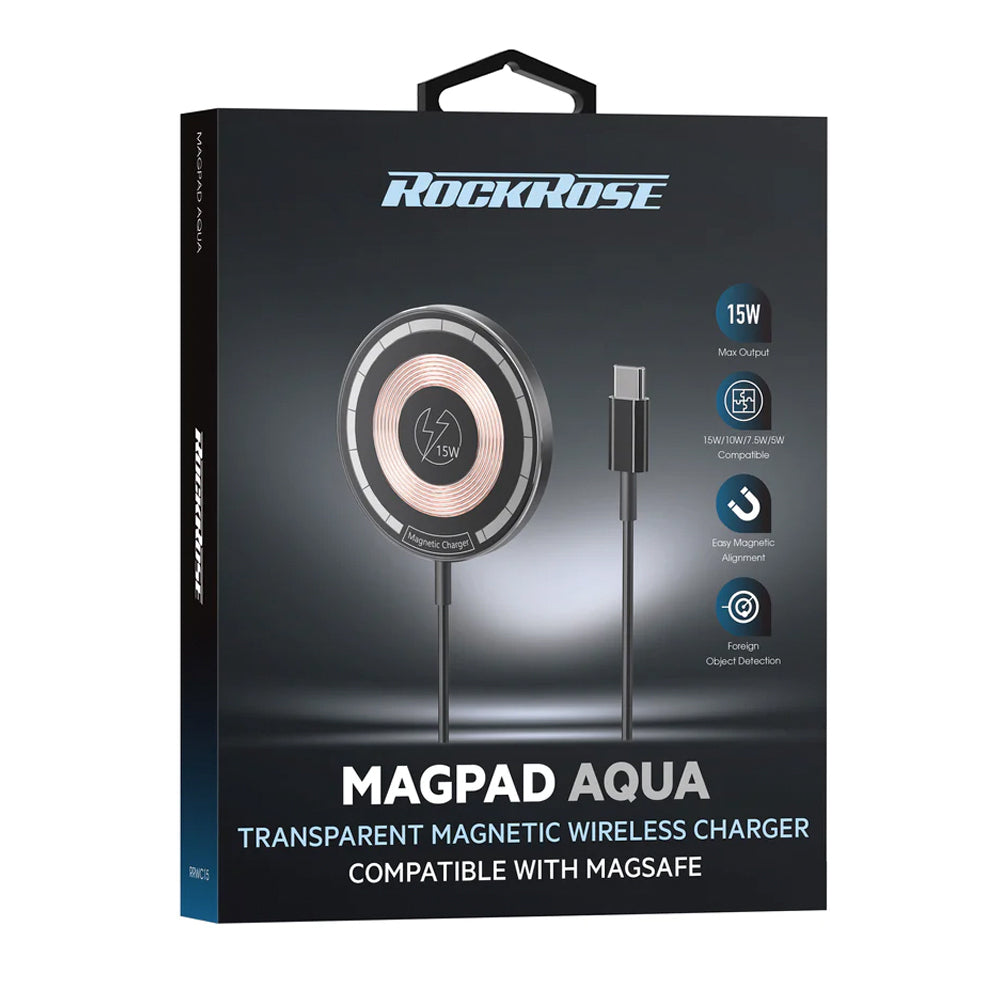 Rockrose 15W MagSafe Magnetic Wireless Charger Magpad Aqua For Smartphones BLK