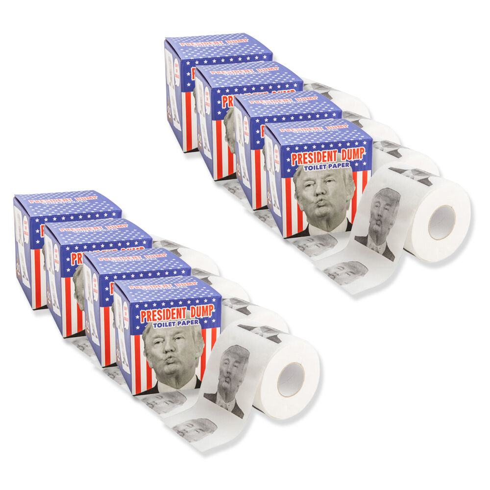 Mdi Toilet Paper President Dump Donald Printed Novelty White Bathroom Accessory (8 Pack)