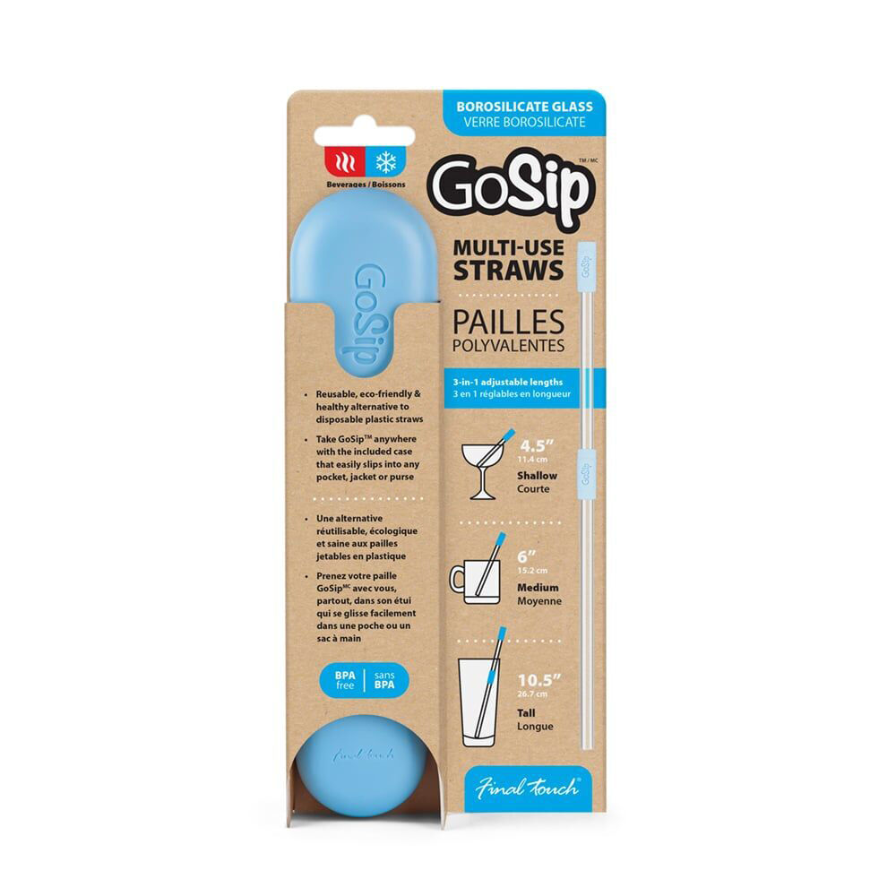 GO Sip GoSip Glass Multi-Use Adjustable Drinking Straws Carded Washable Blue (12 Pieces)