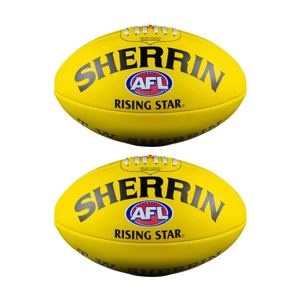 Sherrin AFL Rising Star Split Leather Recreational Football Size 2 Yellow (2 Pack)