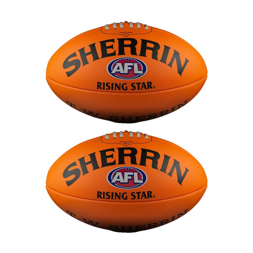Sherrin AFL Rising Star Split Leather Recreational Football Size 2 Orange (2 Pack)